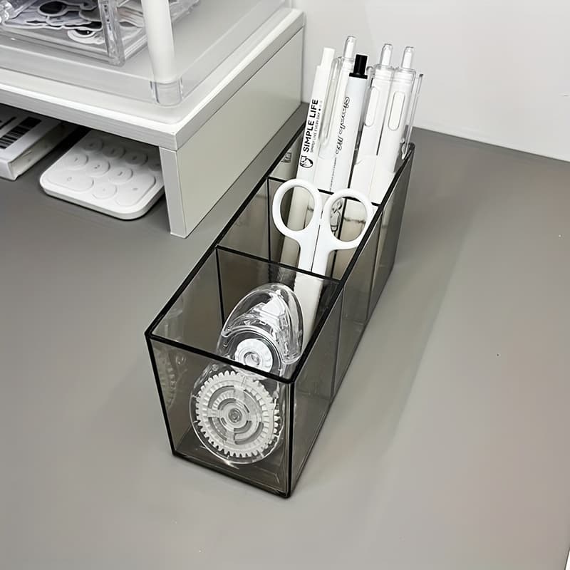 TEMU Clear Acrylic Silverware And Pen Organizer Caddy, Transparent Plastic Silverware Holder, Perfect For Office, Bedroom, And Bathroom Storage