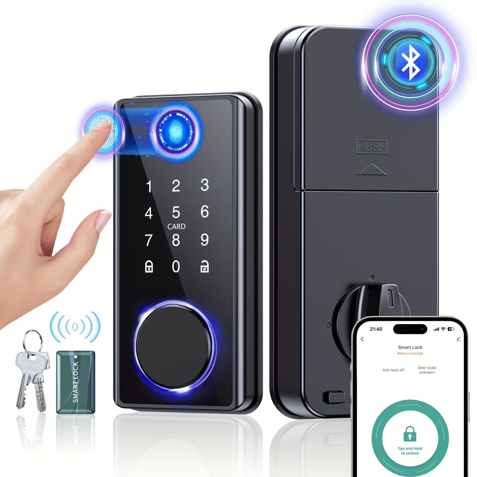 TEMU Smart Door Lock - Fingerprint Door Lock - Keyless Entry Door Lock - Smart Door Lock (100 /ic Card//app/key), , Home Security, Suitable For Home Entrances/hotels/apartments.