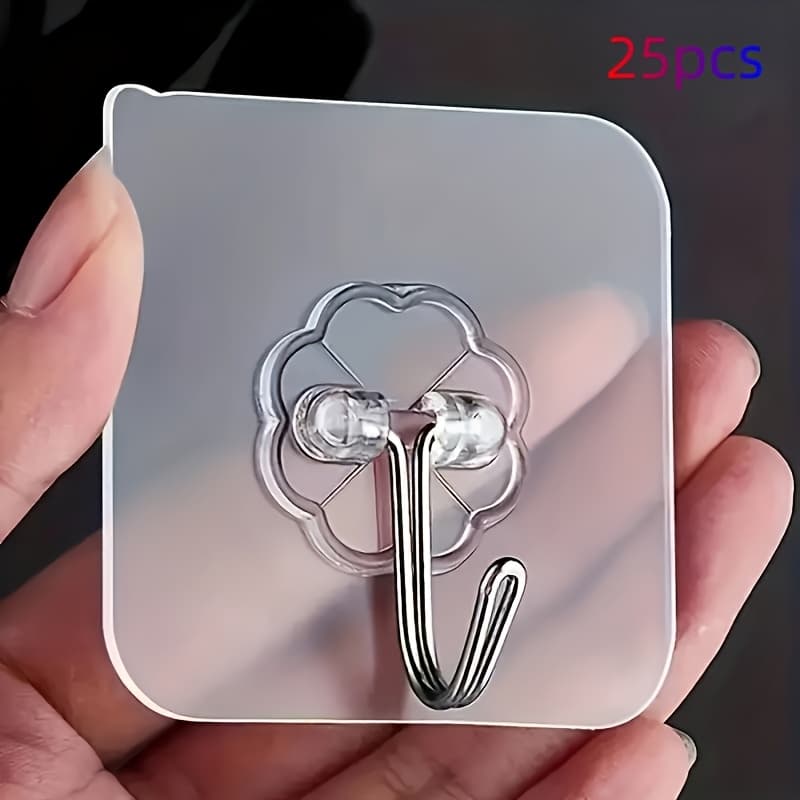TEMU 25pcs Strong Adhesive Hooks, Self-adhesive Wall Hooks, Waterproof Hooks, Bathroom Toilet Wall Seamless Storage Hooks, Multifunctional Hanging Storage Wall Hooks, Utility Hooks