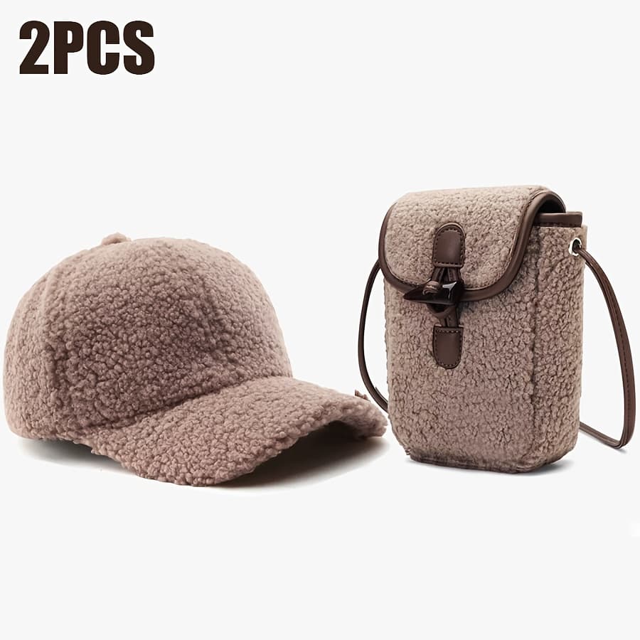 TEMU 2pcs Women's Fashionable Hat And Bag Set, Warm Hat, Baseball , Fleece Hat, Wallet, Crossbody Bag, Handbag, Lightweight Crossbody Bag, Suitable For Outdoor Leisure And Shopping Items