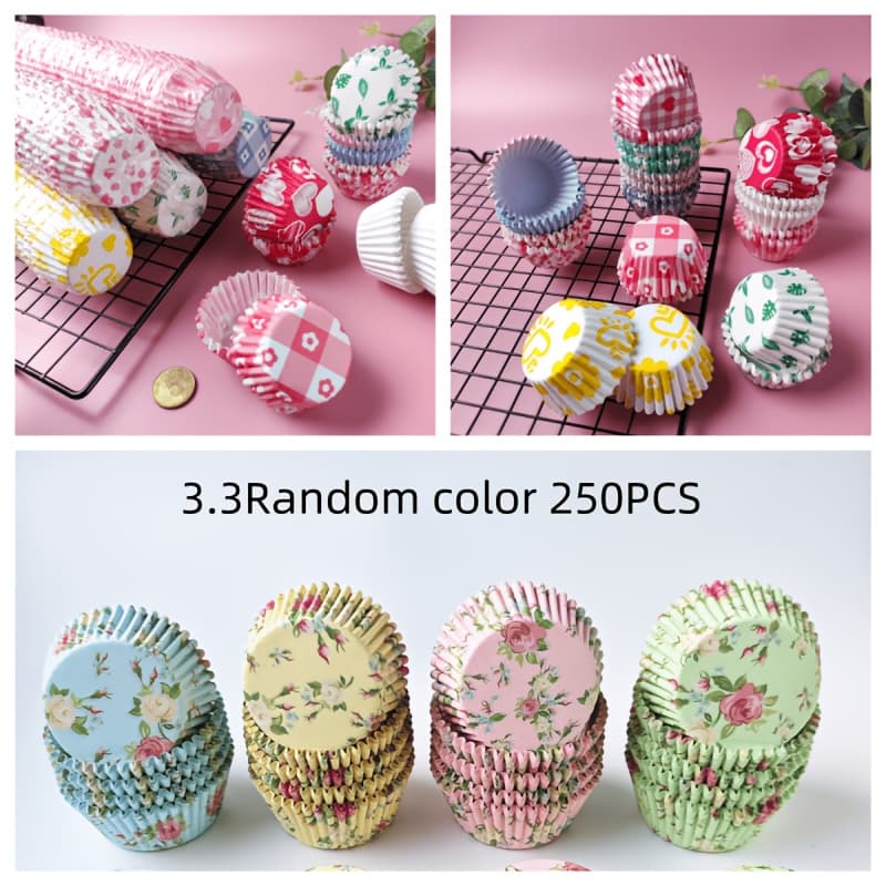 TEMU 250pcs 3.3cm Random Color Printed Cake Paper Cup Inner Pad Cake Oil-proof Paper Holder Baking Paper Holder Cake Inner Pad