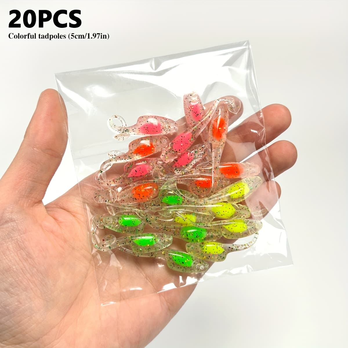 TEMU 20pcs Mini Transparent Jelly Soft Baits, Fishing Lures, Artificial T-tail Fish Baits, Freshwater Saltwater Fishing Additions