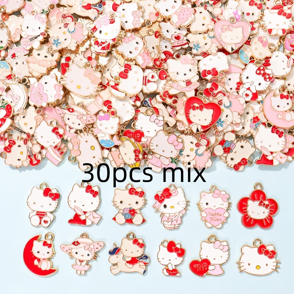 TEMU 30pcs Assorted Hello Kitty Enamel Alloy Pendant Charms For Diy Necklace, Bracelet, Earrings, Keychain Decorations