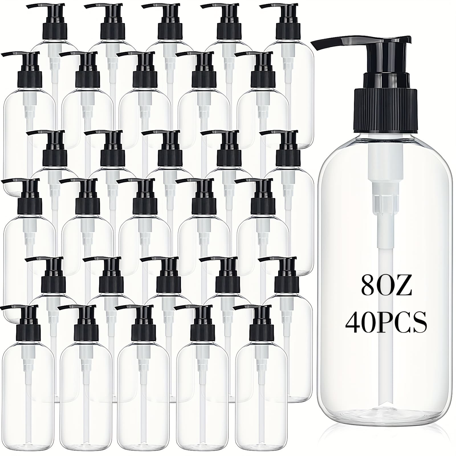 TEMU 40pcs Empty Pump Bottle 8 Oz Clear Refillable Plastic Bottles With Pump Dispenser Travel Lotion Container For Shampoo Hand Body Soap Oil Massage Moisturizer Face Cream Liquid
