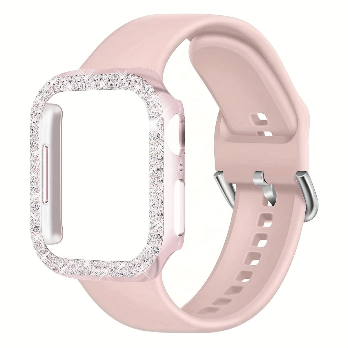 TEMU For U-shaped Silicone Strap And Hollow Case Set 2pcs Soft Comfortable Silicone Strap And Sparkling Decor Anti-drop Protective Case, Compatible With For Watch Bands 38/40/41/42/44/45/46/49mm