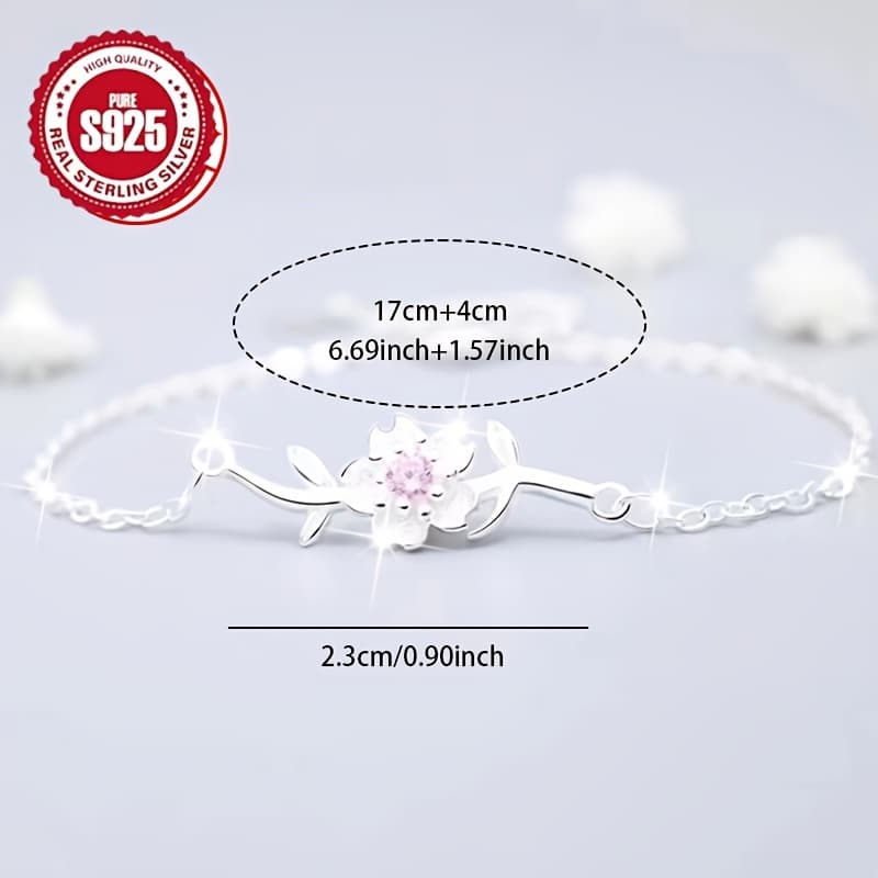 TEMU 925 Silver Hypoallergenic Bracelet, Single Piece, Lady's Cherry Bracelet, With A Simple And Elegant Design, Is An Gift For Couples Or , Suitable For Weddings, Parties And Festivals.