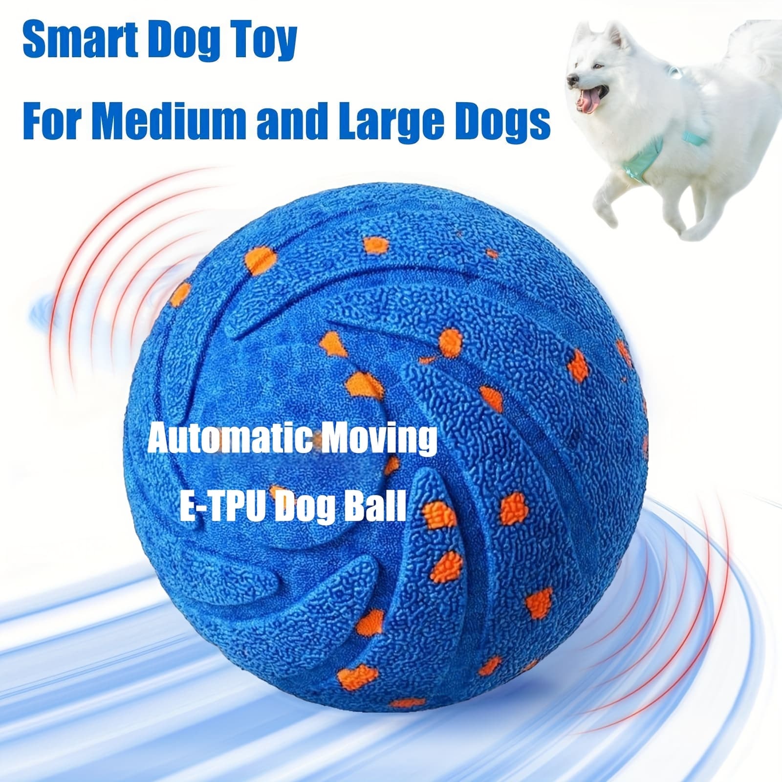 TEMU Balls, Automatic Moving Ball For Medium And Large Dogs, E-tpu New Material, Motion Activated Rolling & Rotating Bouncy Toy For Dog Enrichment & Stimulation