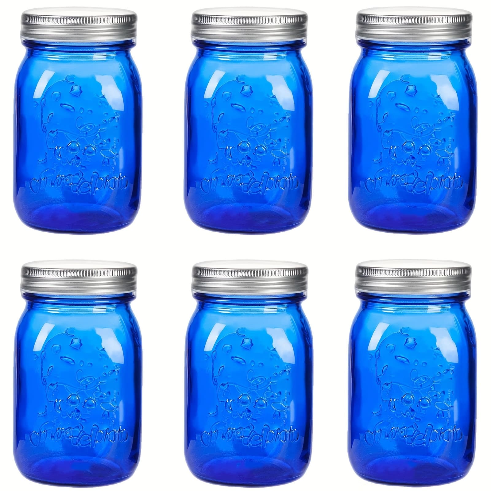TEMU 16 Oz Blue Mason Jars With Lids, Regular Mouth Canning Jars, 6 Pack Versatile Glass Containers For Storage, Canning, Pickling, Preserving, Fermenting, Crafts And Decoration
