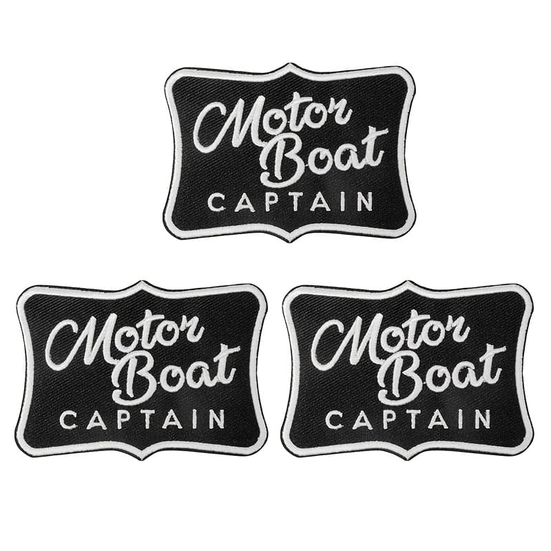 TEMU Set Of 3 'motor Boat Captain' Embroidered Patches That Ironed On, Featuring A Vintage Black And Suitable For Clothing Additions, Fabric Embellishments, And Craft Projects