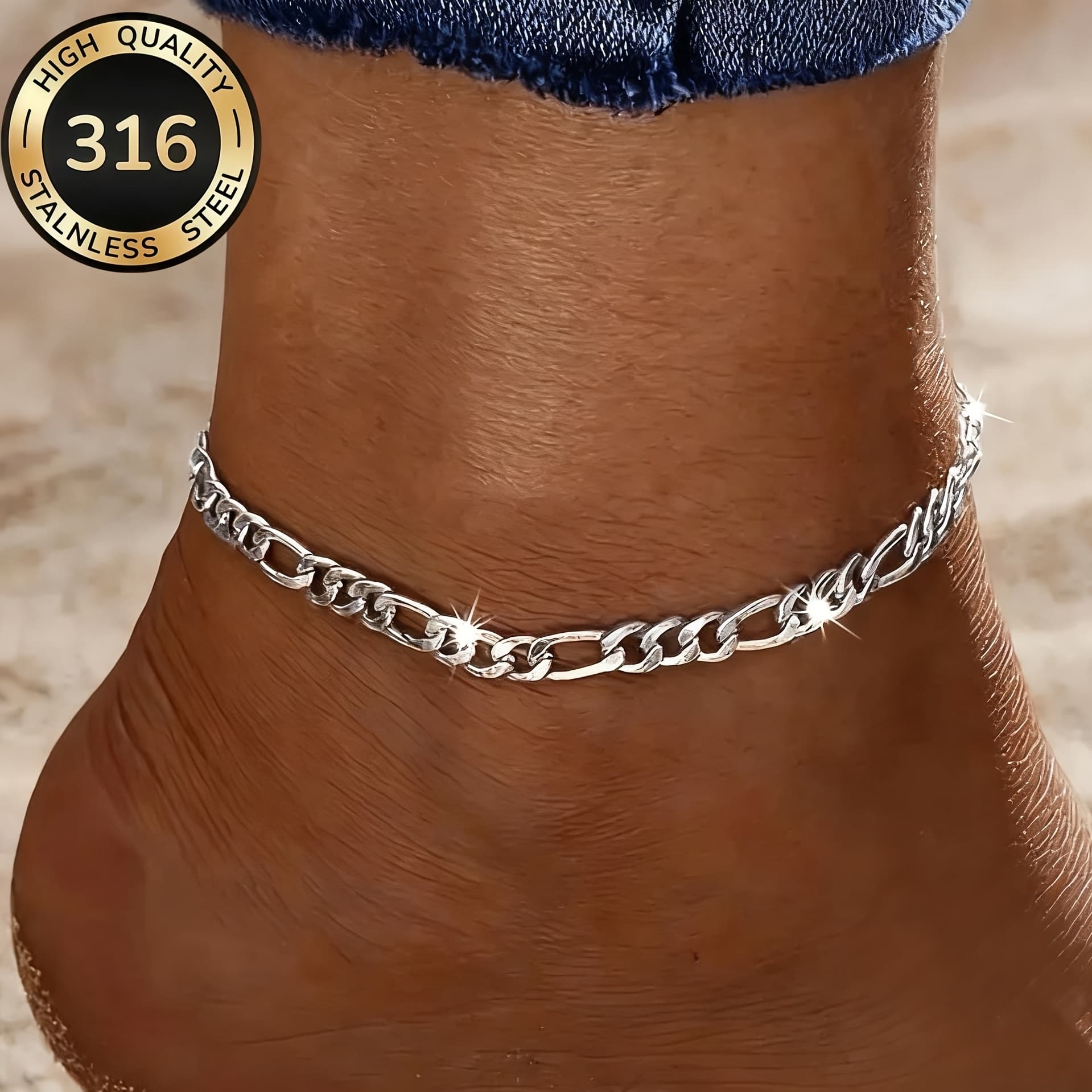 TEMU [ganicat ] Steel Adjustable Silvery Anklet - Hypoallergenic Unisex Chain For Men& Women, Gift