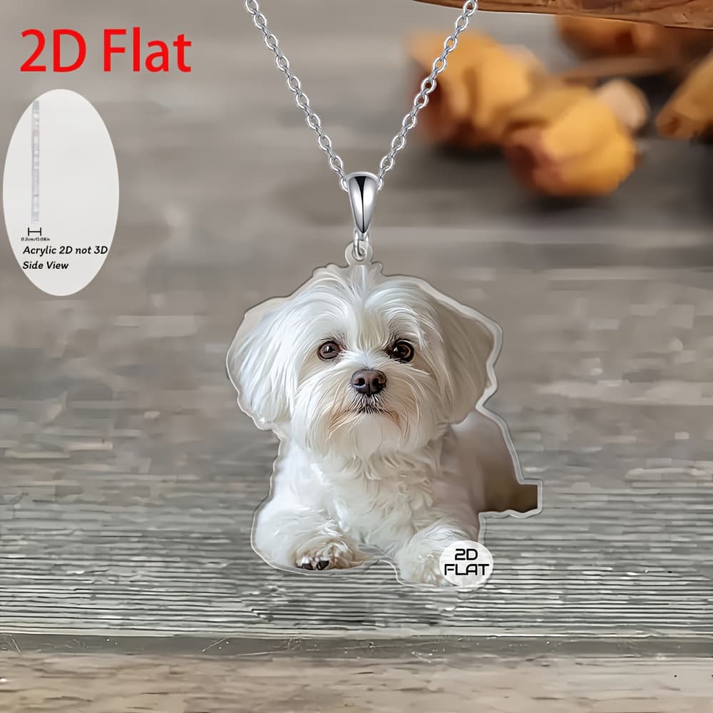 TEMU 2d Flat, 2d Flat Cute White Puppy Pendant Necklace, Fashion Jewelry, Party Favors, Holiday Gifts For , 2d Flat