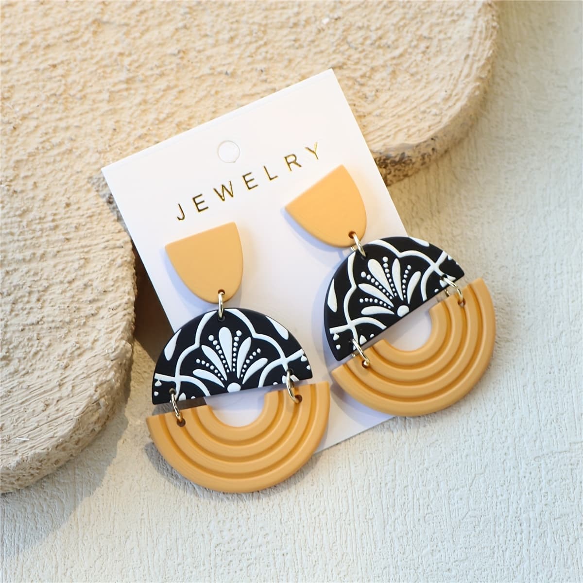 TEMU 1 Pair Women's Ear Studs Rice Ear Flower And Leaves Printed Wheat Color Pottery Texture Ins Design Sense Hollow Trendy Acrylic Earrings