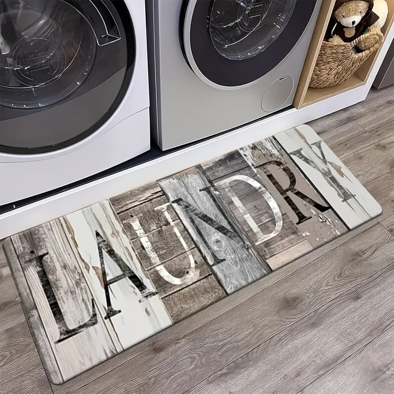 TEMU 1pc Laundry Room Long Carpet, Velvet Material, Non-slip Bottom Back, Suitable For Laundry Room, , Bedroom, Kitchen, Bathroom Multi-area Decorative Floor Mat
