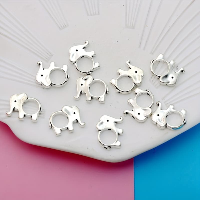 TEMU 10pcs Antique Silvery Hollow Elephant Spacer Beads - Alloy Charms For Diy Bracelet & Jewelry Crafting Accessories, Charms For Jewelry Making