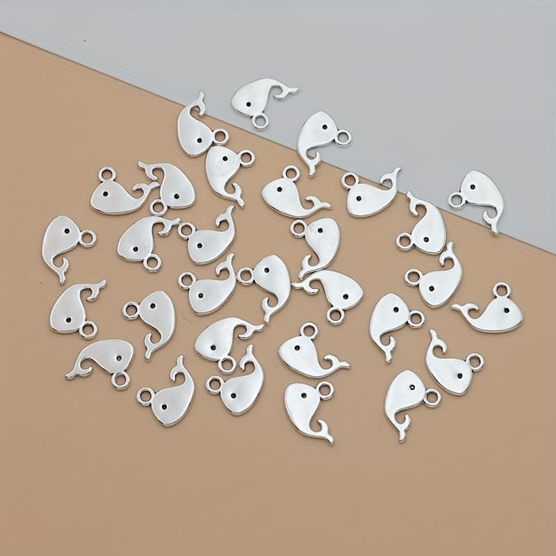 TEMU 30pcs Of Whale Charms Made From Alloy Ancient Silvery Tibetan Style, Perfect For Crafting Bracelets, Earrings, Necklaces, And Handmade Fashion Jewelry Featuring Whale Bone Pendants