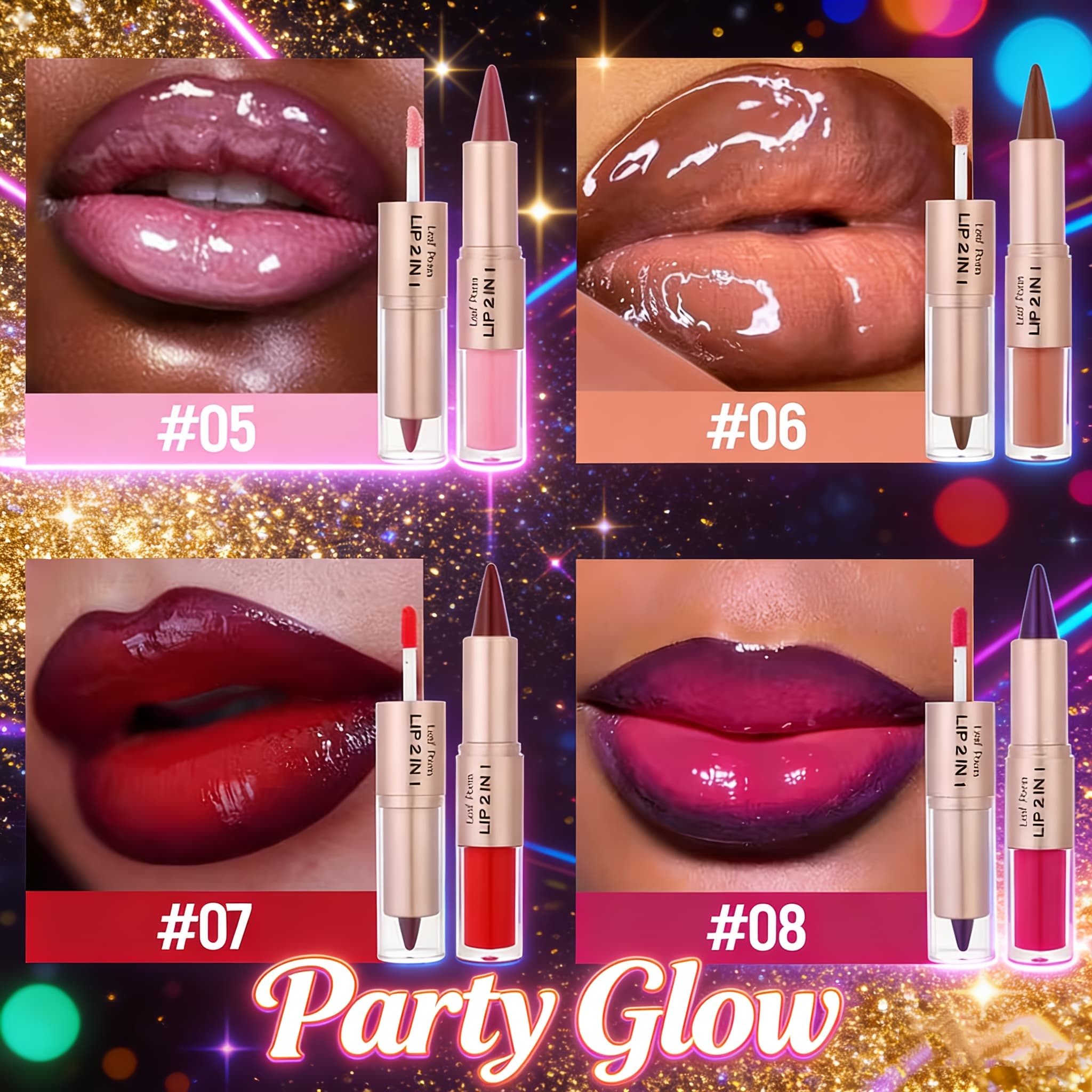 TEMU 4pcs Luxury Double-ended Lip Gloss Set, Includes Matte Lip Liner And Lip Gloss, High-quality Formula, Long-lasting And Non-fading, Lips Moisturized And Plump, Suitable For Tones, A Perfect Gift