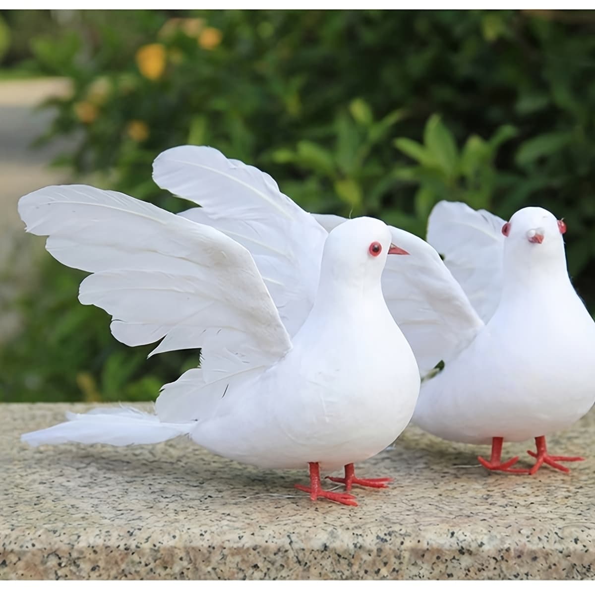 TEMU 2pcs Realistic Artificial White Doves Suitable For Wedding & Garden Decor, Foam Statues With Lifelooking Pigeons For Outdoor/ Decoration, Peace Gift For Theme
