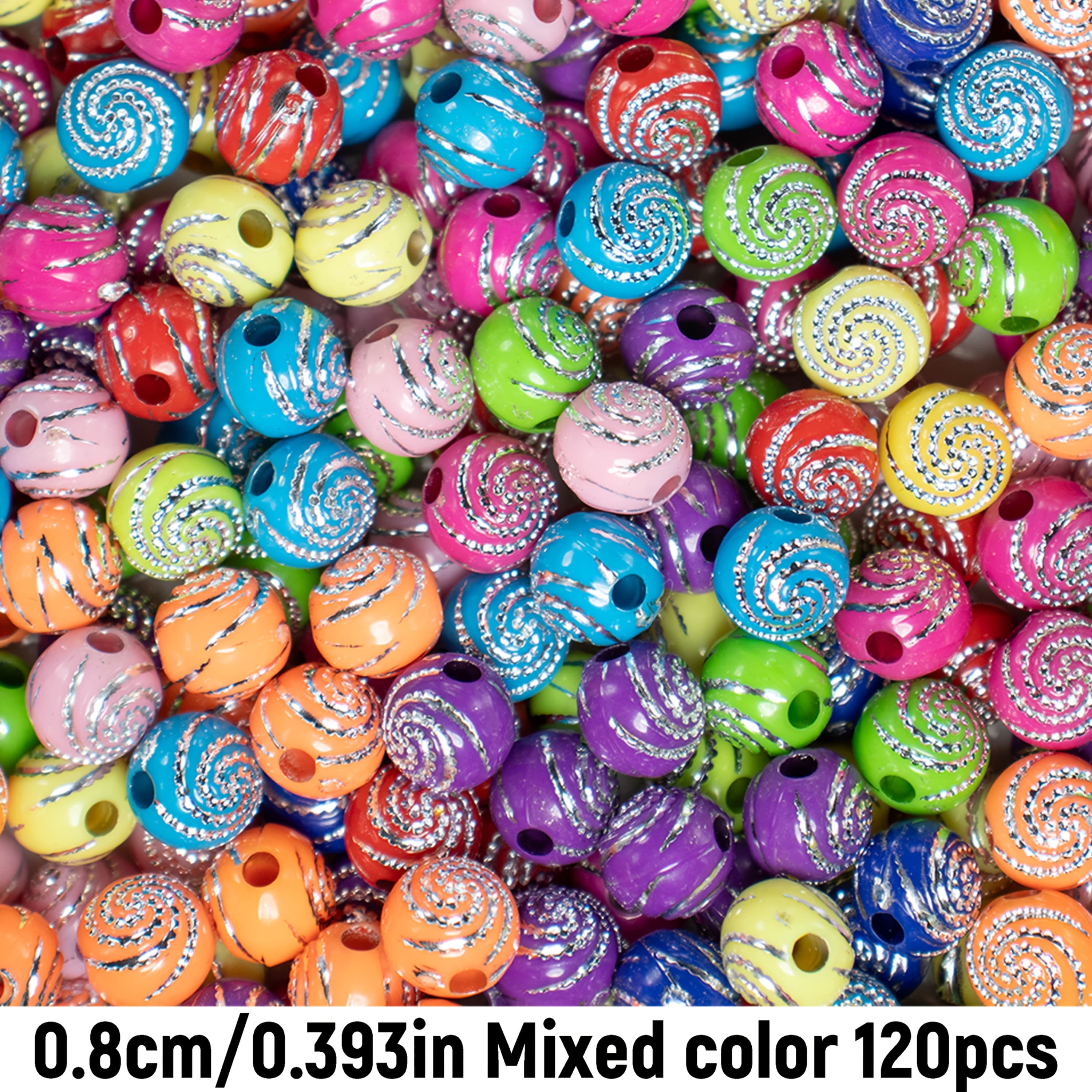 TEMU 120pcs 8mm Mixed Color Pattern Beads For Making, Bracelet, Necklace, Keychain Accessories, Handmade Materials