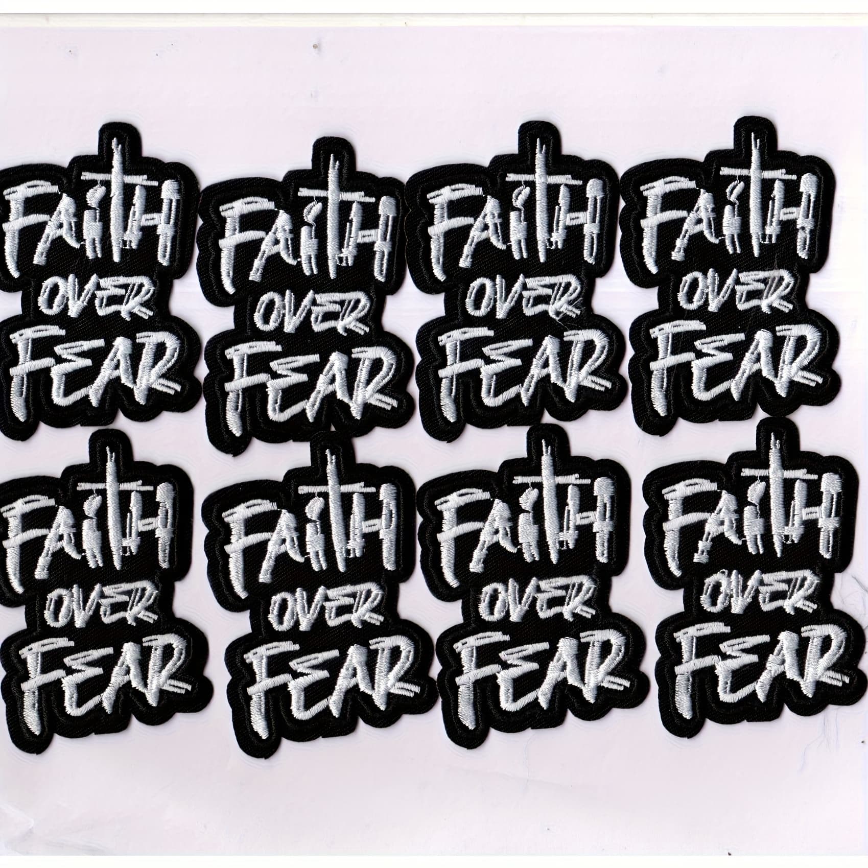 TEMU Faith Over Fear Embroidered Patch, Iron-on Badge With Hot Melt Adhesive, Suitable For Clothing, Backpacks, Hats, Vests, And Bag Decoration