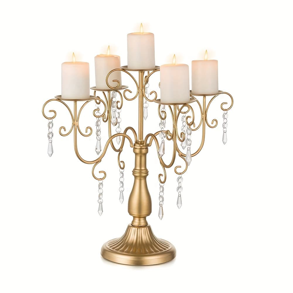 TEMU 1pcs Christmas Candle Candelabra Centerpiece - White Candelabra Holder For Pillars Decorative Candleholders For Wedding Reception Metal Candle Stands Decorations For Table Centerpieces