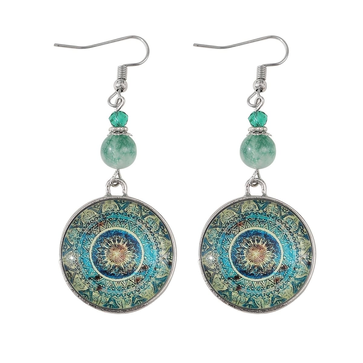 TEMU A Pair Of Hypoallergenic Earrings Featuring Vintage Mandala Flower Synthetic Gemstones. Ethnic-style Long Drop Earrings
