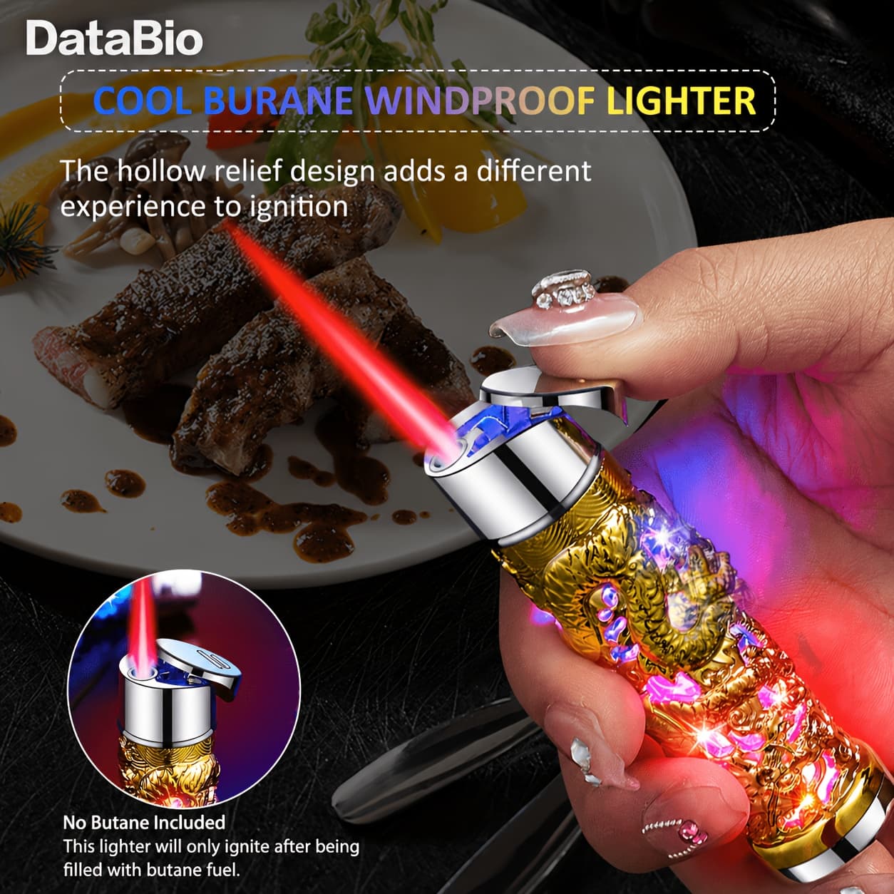 TEMU (fuel Not Included) Butane Lighter, Creative Dragon Shaped Relief, Cool Windproof Lighter, Suitable For Camping, Kitchen, Barbecue, Perfect Father's Day Gift, Without Battery