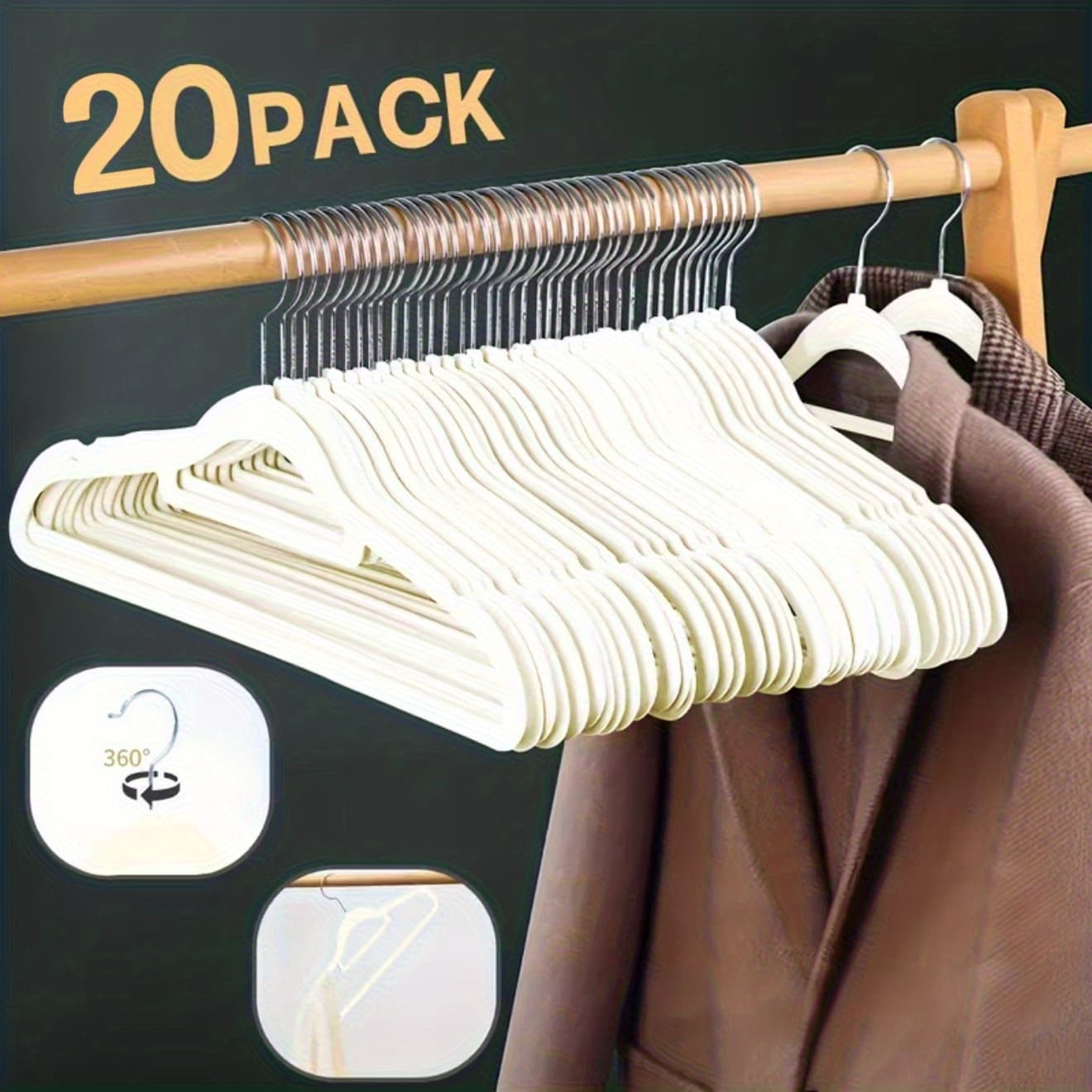 TEMU 40pcs Velvet Hangers - Hook, 20/40pcs Space Saving Felt Hangers For Clothing - Felt Hangers For Coats, Pants & Dress Clothes Non Slip Clothes Hanger Set Heavy Duty Coat Hangers Pants Hangers