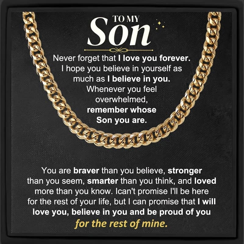 TEMU 1pc To My Son Cuba Necklace Father's Day Gift For Him Gift Box Hip Hop Titanium Steel Gift For Him Man Father Best Dad Women Day Jewelry Waterproof Fashion Trendy Simple Jewelry Birthday
