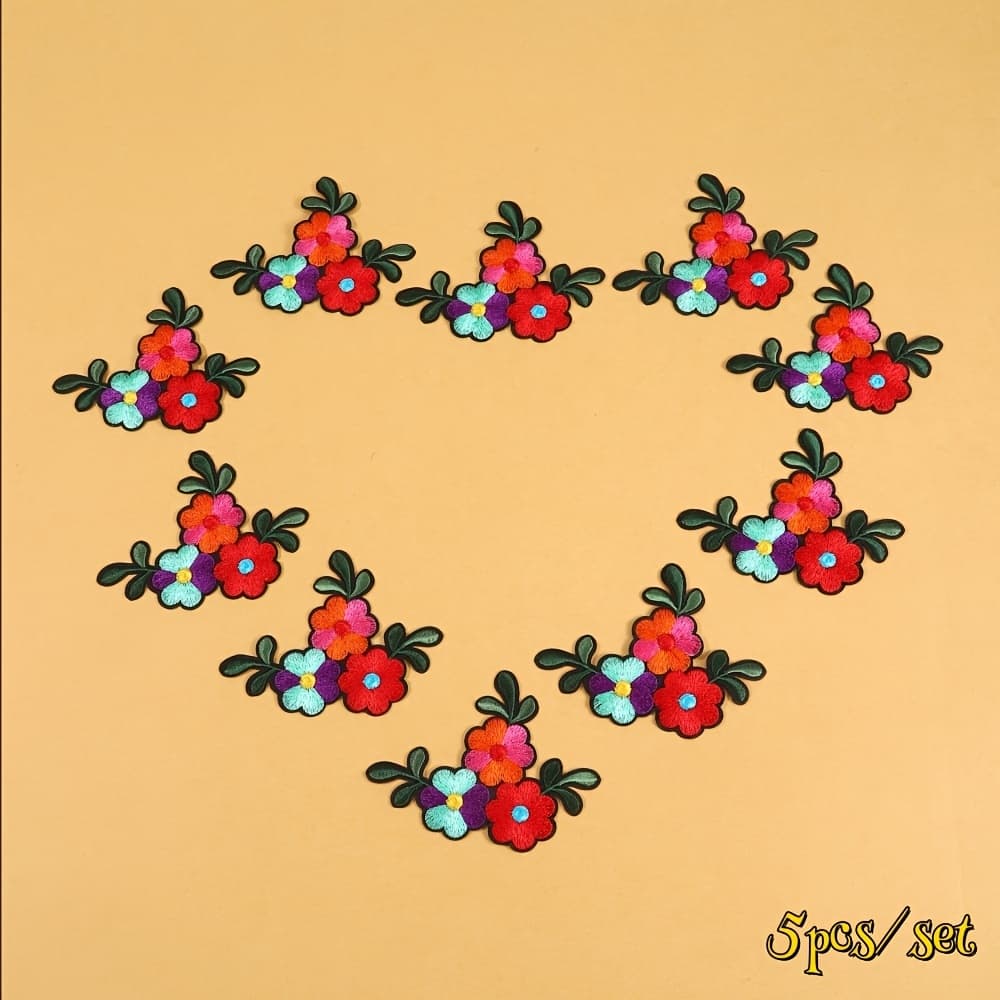 TEMU 5pcs - Iron-on Clothing Patches - Embroidered Three-color Small Flower Patches - Very Suitable For Tops, Jackets, And Pants