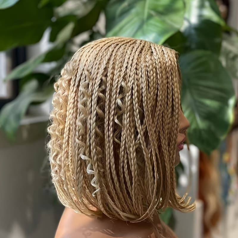 TEMU Unisex-adult Short Bob Braided Wig 14 Inch - Fully Handmade, , 150% Density High-temperature Fiber Wig - Beginner Friendly, Box Braids, For All People