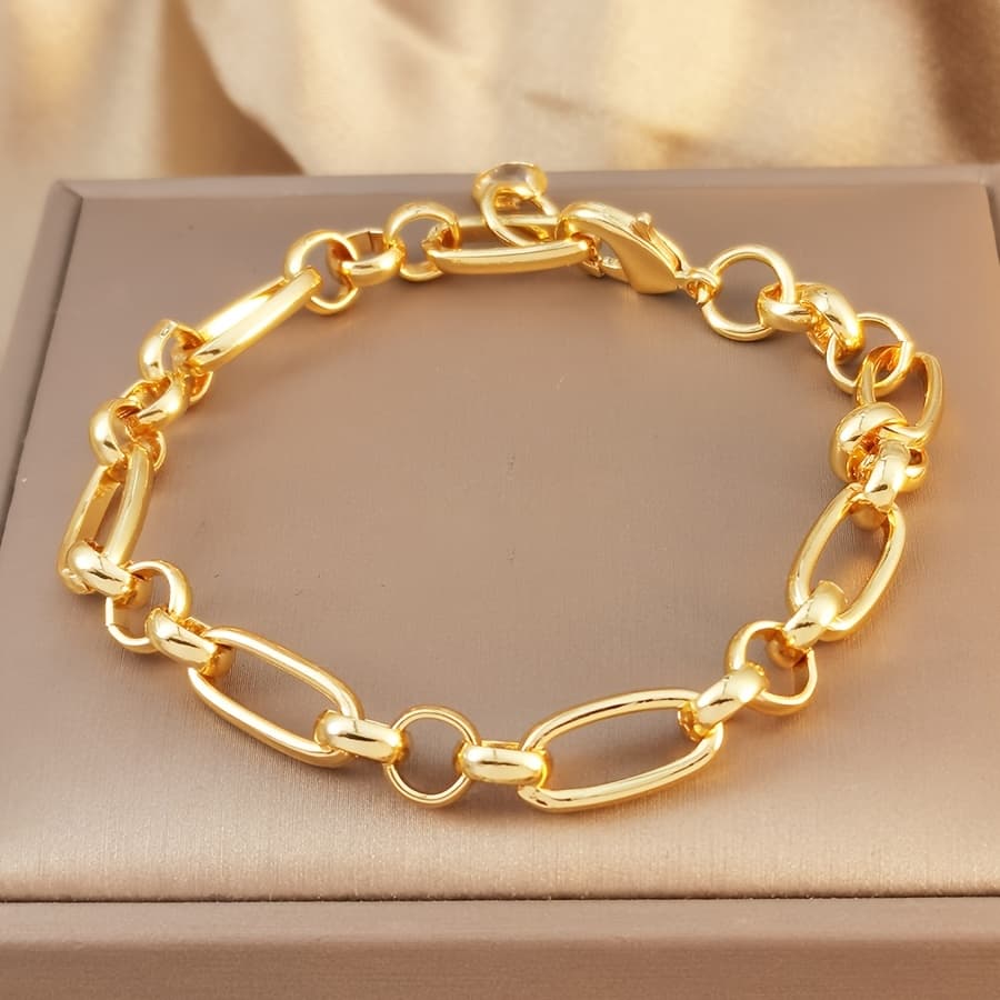 TEMU 1pc Fashion Personality Hip Hop Jewelry Cuban Chain Bracelet Suitable For Holiday Party Jewelry Gift Without Box, For Teenager