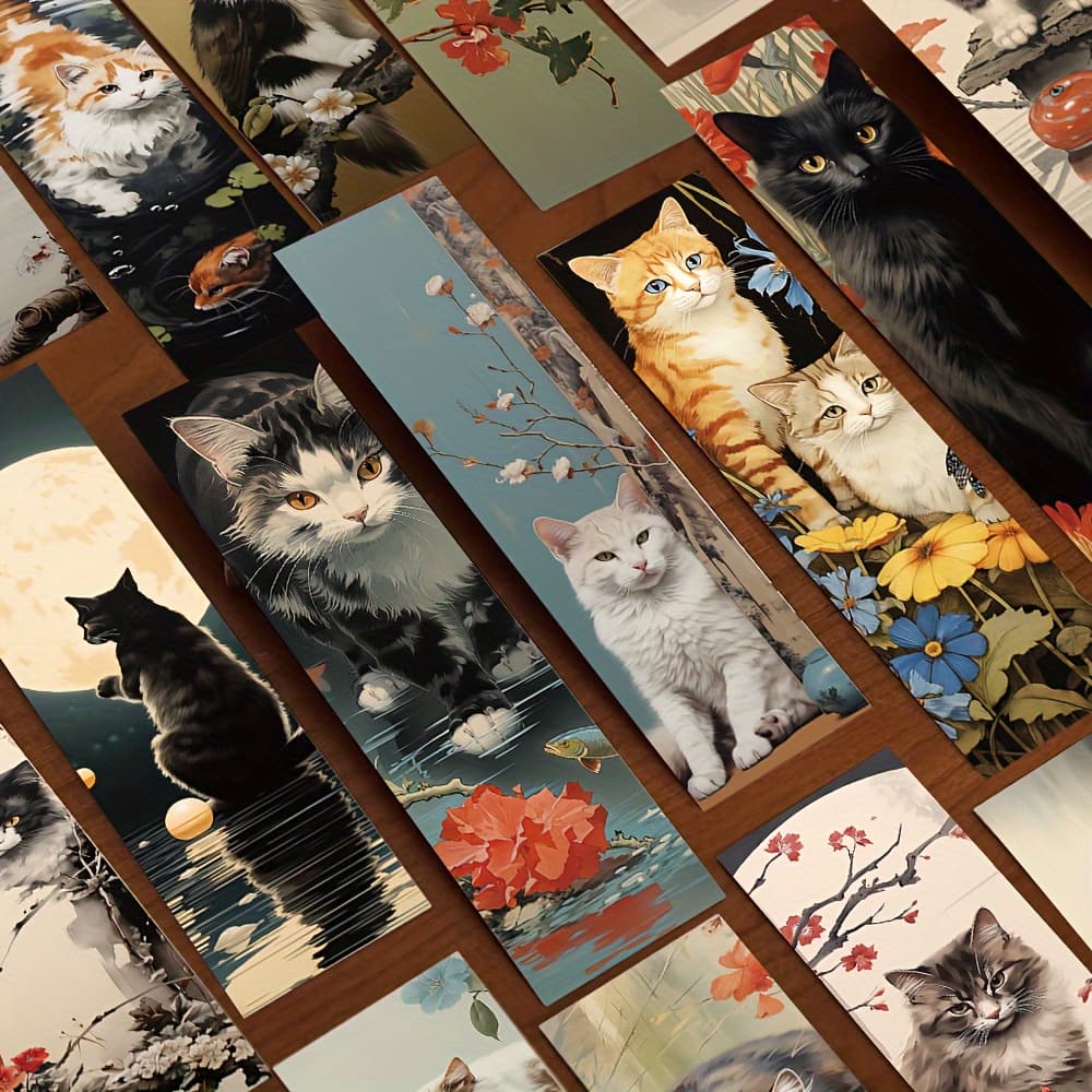 TEMU 30pcs Of Adorable Japanese Cat Bookmarks, Perfect For Marking Pages In Books. Cute Animal Decorations Serve As Bookmarks And Message Cards, Ideal For Students
