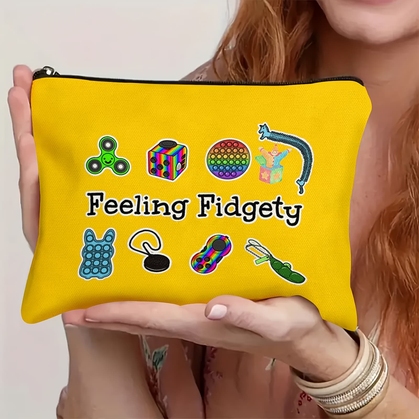 TEMU Feeling Fidgety Fidget-themed Makeup And Accessory Organizer Pouch - Fidget Spinner And Sensory -, Case For Gadgets, Supplies, Travel Essentials