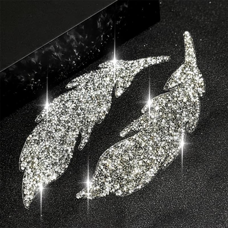 TEMU Pair Of Exquisite Full-drill Large Feather-shaped Patches, Iron-on Appliques, For Diy Fashion Accessories On Jeans, Bags, Shoes, Hats, And Coats
