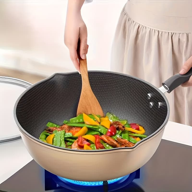 TEMU Nonstick Stainless Honeycomb 28cm/32cm Pre- Fry Pan With Pour Spout For Stir-frying, Searing, Braising, Eggs - -heat With Easy-pour Spouts - Home & Restaurant Use