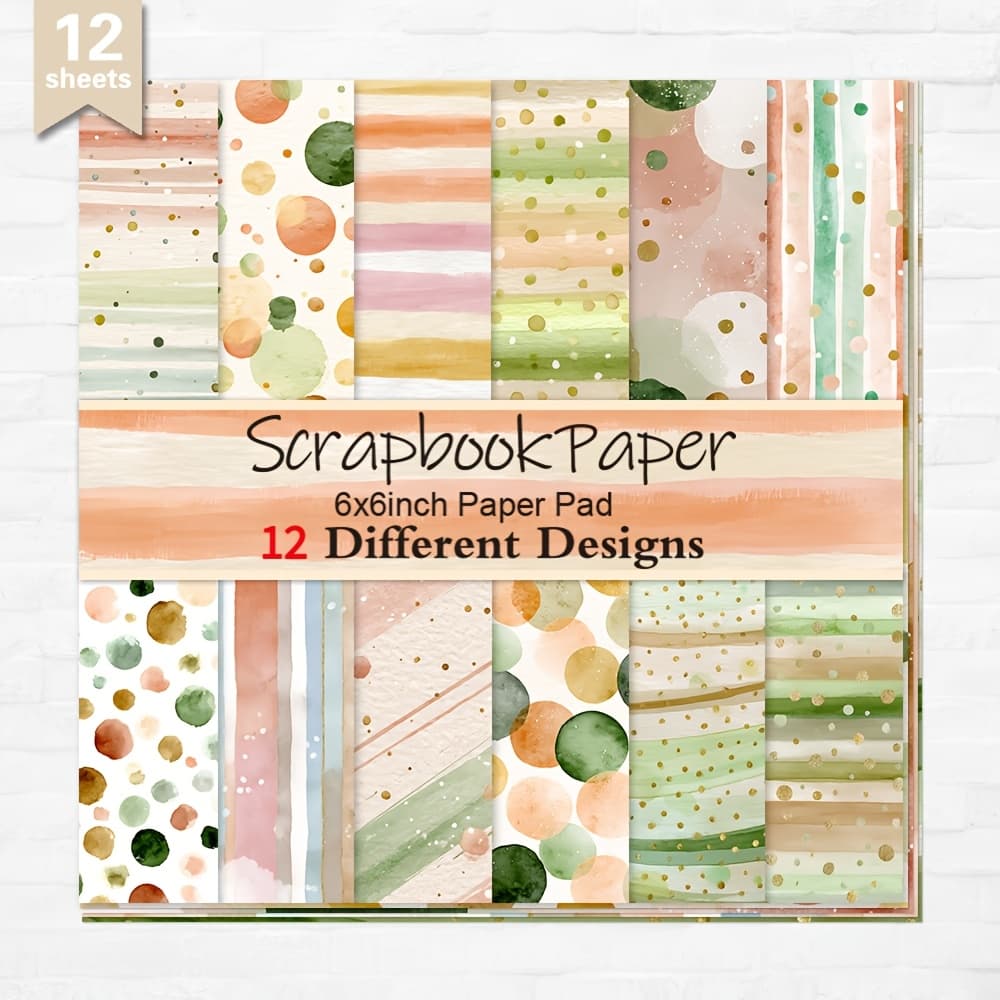 TEMU 12 Sheets Paper, 6×6'', Card Making, Journaling, Diary Scrapbooking Supplies, Background For Albums, Diy Crafts, Decorative Straight Paper Material - Wave Points And Stripes