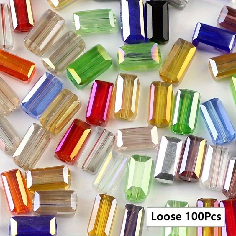TEMU 100pcs Of 4x8mm Assorted Color Rectangle Crystal Beads, Glass Loose Spacer Beads For Crafting Jewelry Such As Bracelets, Earrings, And Necklaces, For Wholesale