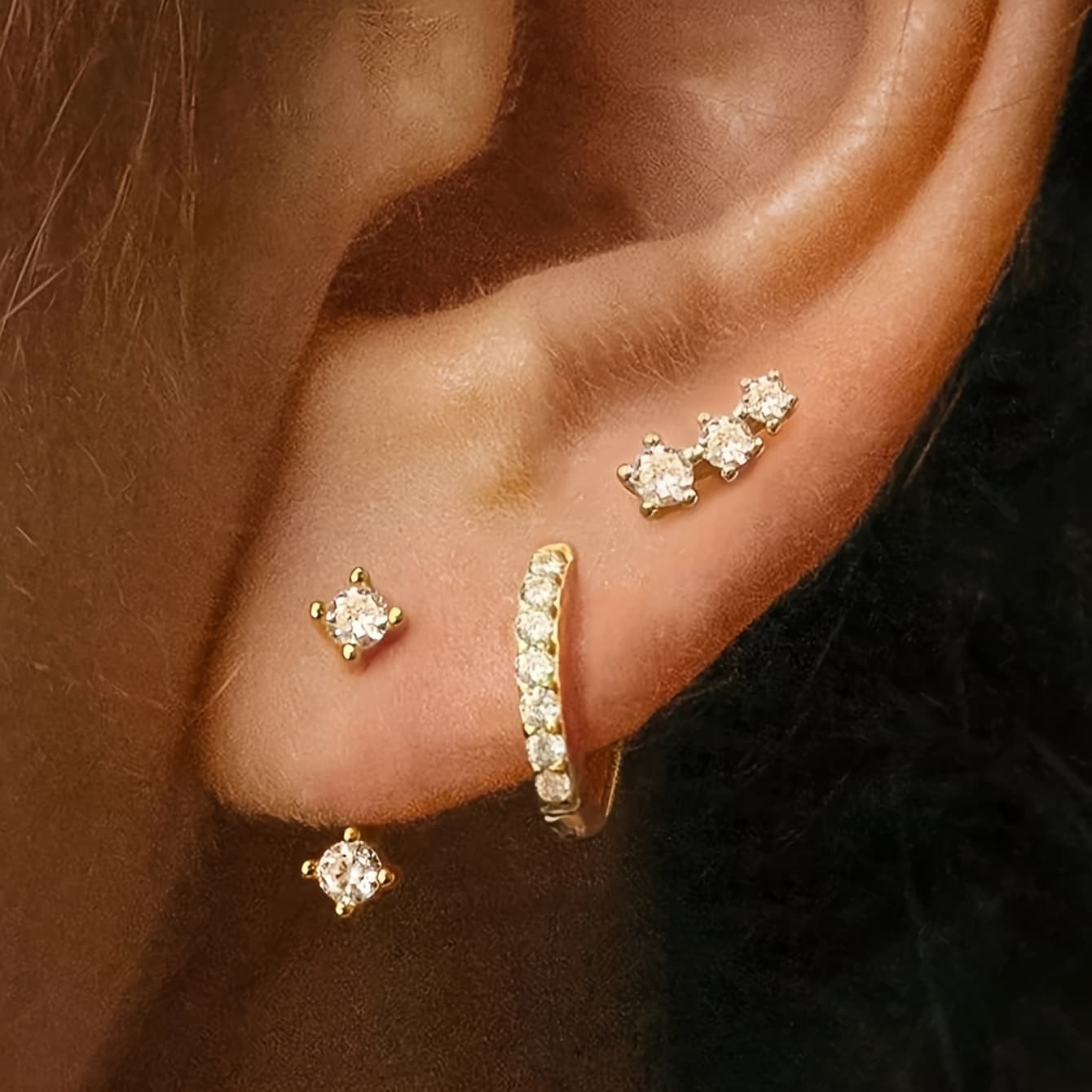 TEMU 6pcs Of Easy Geometric Metal Earrings Made Of Zirconia Material Are Suitable For Ladies' Daily Wear And Used As Wedding Gifts
