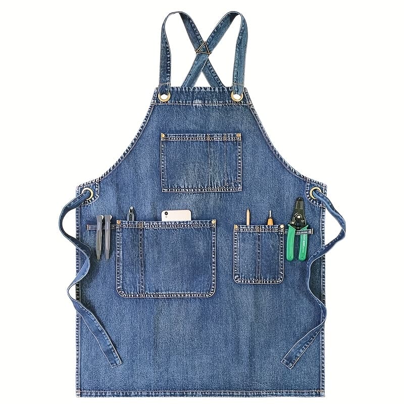 TEMU The Newly Processed Denim Apron Features A Double Shoulder Strap, Making It A Stylish And High-quality Workwear Option For Men And Women