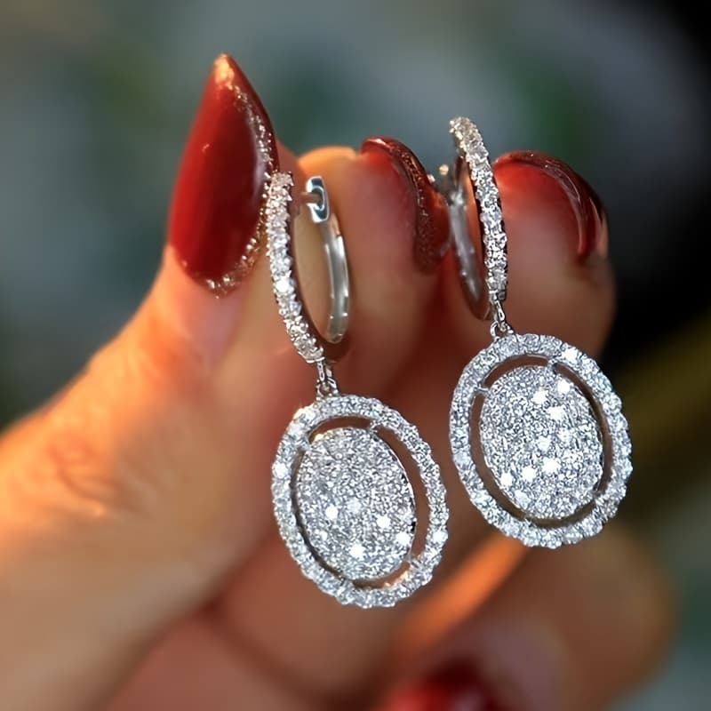 TEMU New Style Fashion Micro Pave Synthetic Zirconia Drop Earring For Women Daily Casual Additions Wedding Bridal Jewelry