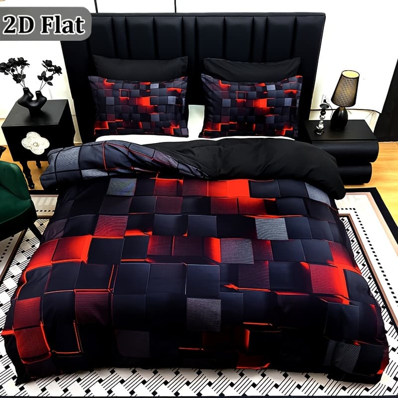 TEMU 2d Flat 3pcs Cool Technology Digital Printing Material Quilt Cover Set Product, Red And Blue, 4 Sizes(twin, Full, Queen, King) (1 Quilt Cover + 1/2 Pillowcase, Without Filling)