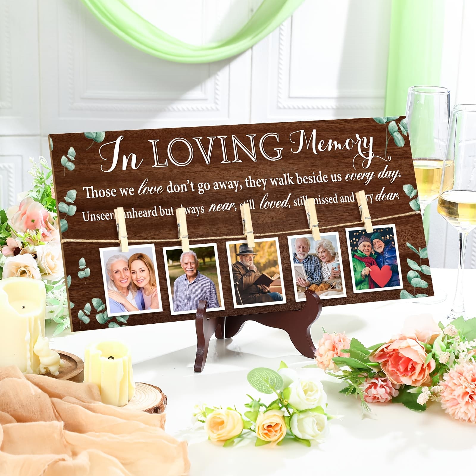 TEMU Wood Memory Table Sign 16 X 8 Inch In Loving Memory Wedding Sign With 5 Clips Wedding Decor For Ceremony And Reception Wooden Memorial Picture Honor (eucalyptus 3)