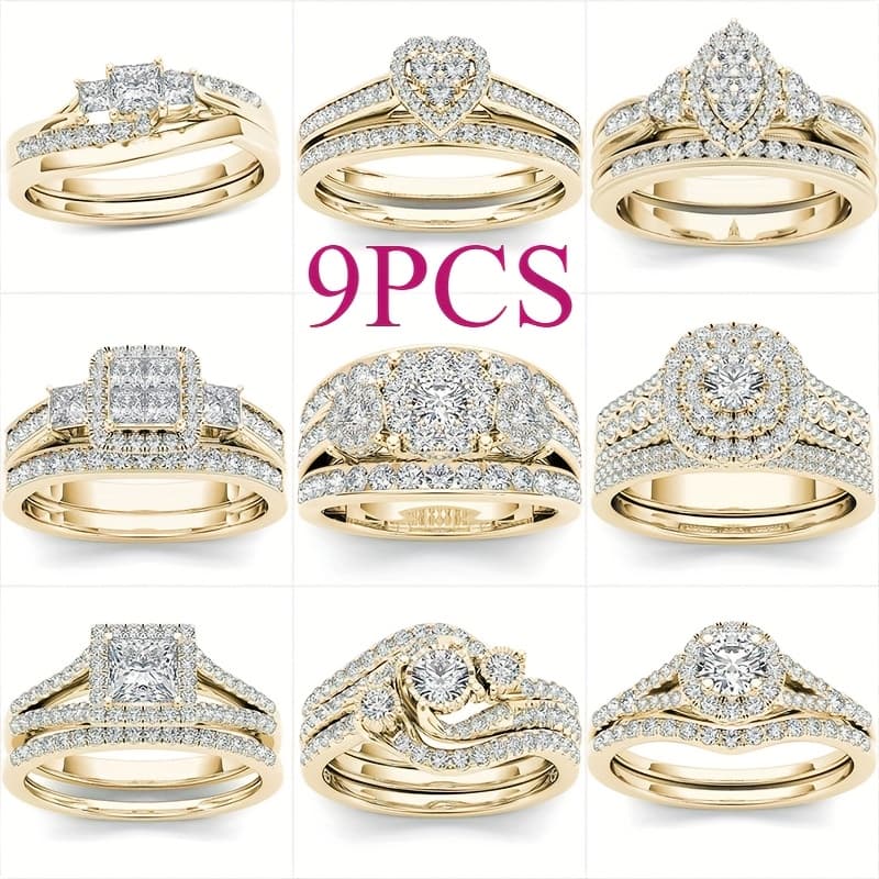 TEMU 9pcs Classic Teenager's Multi-style Wedding Ring Collection, Featuring Synthetic Synthetic Zircon​ Rings, Ideal For Everyday Teenager's Jewelry Additions., For Teenager