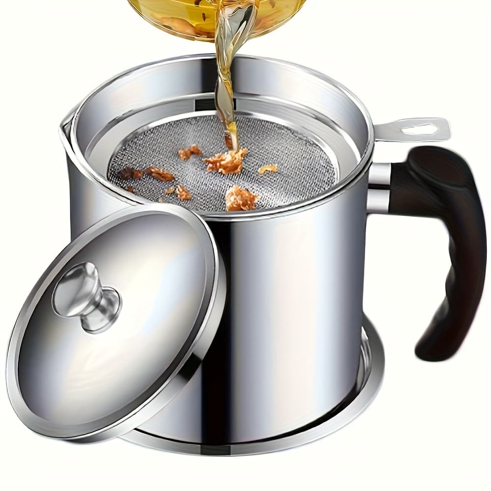 TEMU Stainless Steel Kitchen Grease Container With Strainer - Handle, Great For Storing Cooking Oils And Fats, Essential Kitchen Accessories, Kitchen Grease Jar