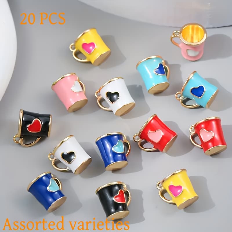 TEMU 20pcs Heart-shaped Solid Color Oil Alloy Cup Pendant Diy Handmade Necklace Earrings Accessories For Women's Jewelry