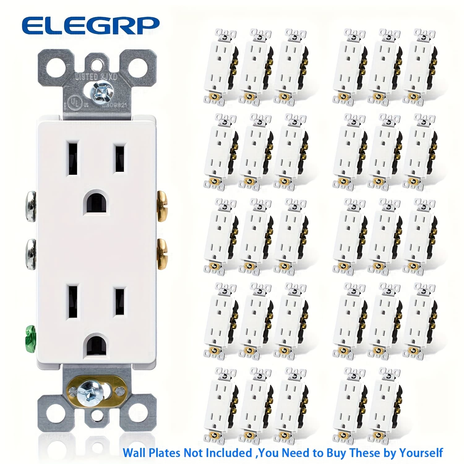 TEMU Elegrp 10/30/40 Pack Matte White Decorative Outlet, 15a 125v Standard Wall Outlet, 2-pole 3-wire, Tamper-resistant, 5-15r, Self-grounding Residential Outlet, Panel Not Included