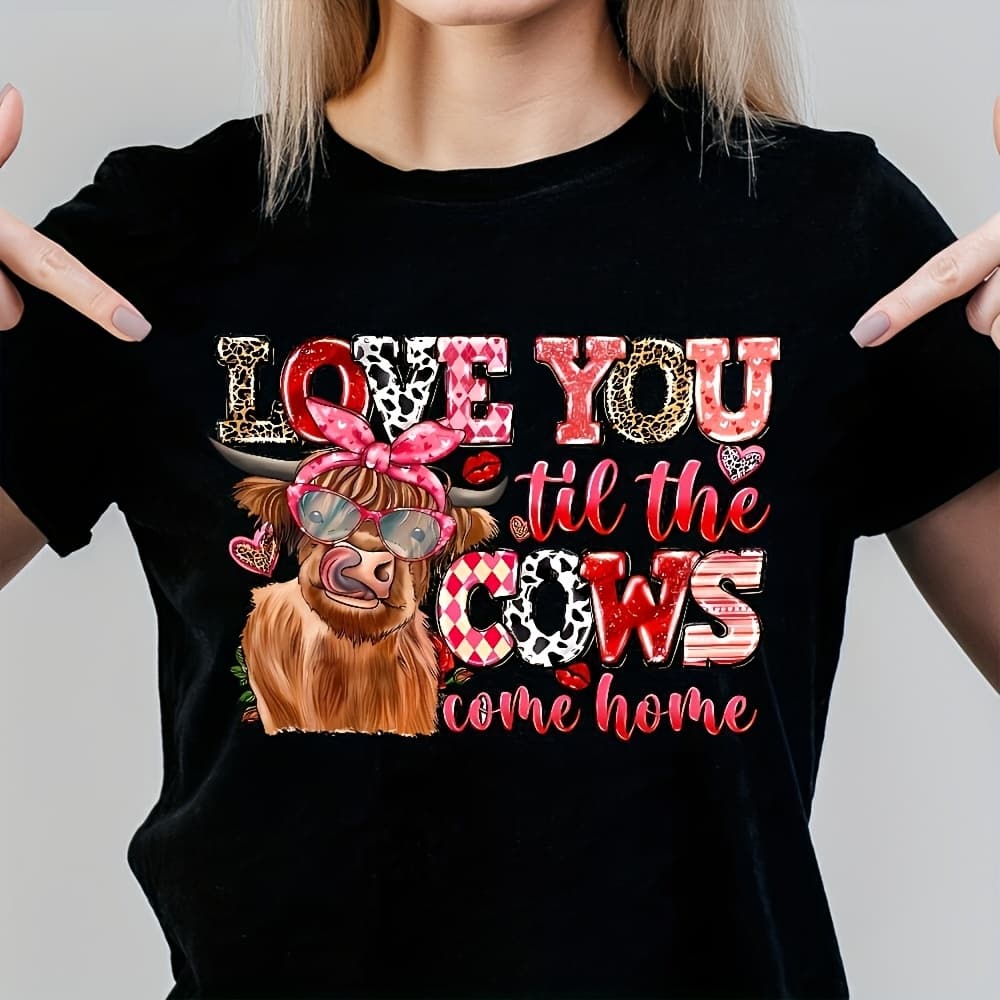 TEMU Love You Cow Pattern Heat Transfer Sticker, Pink Print Washable Diy Patch, Suitable For Party Uniforms, , T-shirts, Masks, Backpacks - No Electricity Required, Paper Material, Feather-free