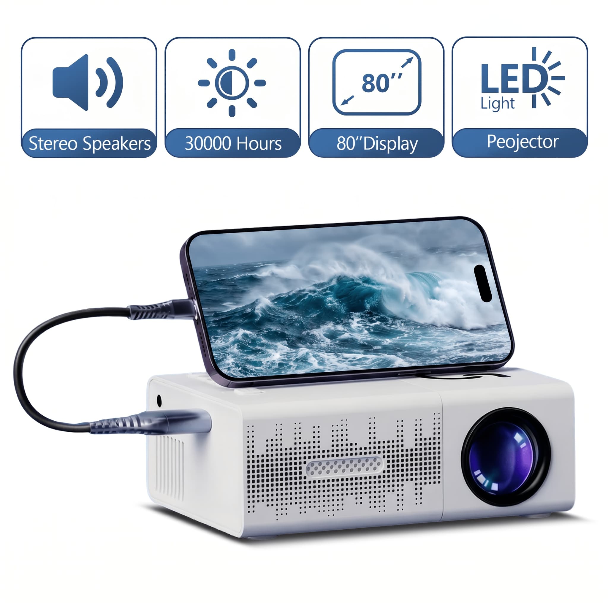 TEMU Intelligent Mini Projector, Video Projector, Native Resolution 1280*720p, With Remote Control, Usb Connection, Lcd Display, Compatible With Smartphones - Tablets - Laptops. Movie Projector