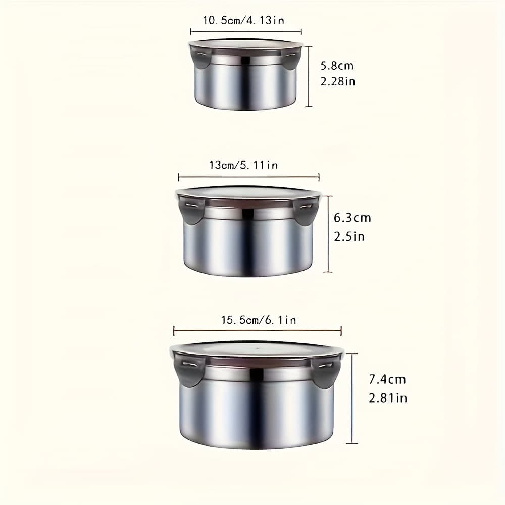 TEMU 1 Set Of 3pcs Of Fresh-keeping Boxes, Leak-proof, Reusable Stainless Steel Containers, With Lids, Used As Sealed Bowls, Fresh Food Storage Boxes And Bento Boxes