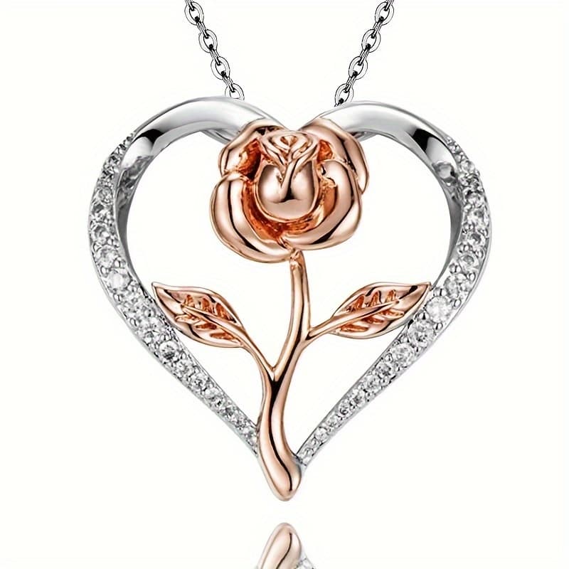 TEMU Necklace Gift For Women, Rose Necklace For Women, Heart Shape Pendant Unique Necklace Gift For Mom, Wife, Girlfriend With Gift Box, Suitable For Birthday, Anniversary, Mother's Day